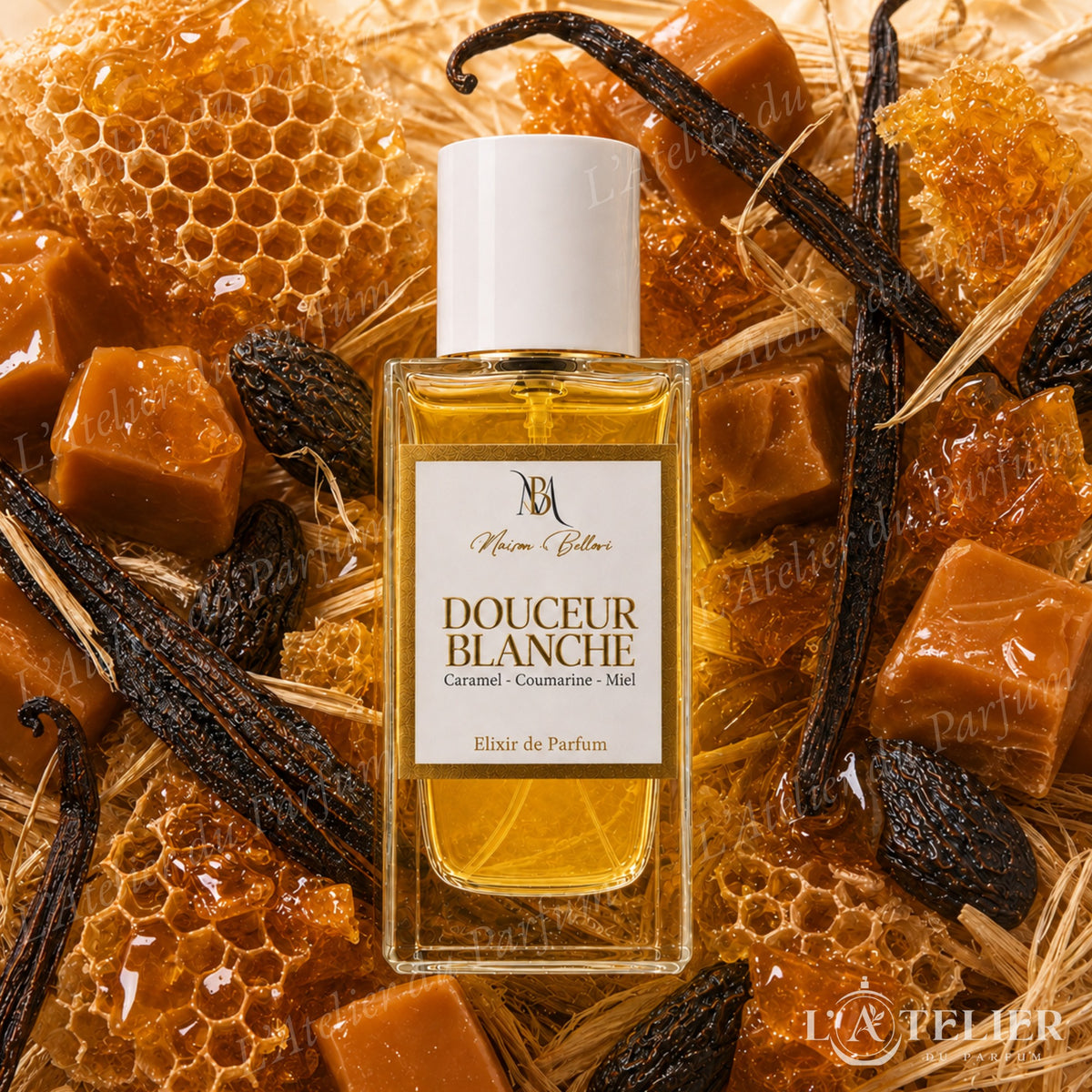 Douceur Blanche Maison Bellori – élixir gourmand vanillé caramel miel coumarine vanille musc blanc – 50ml 40€