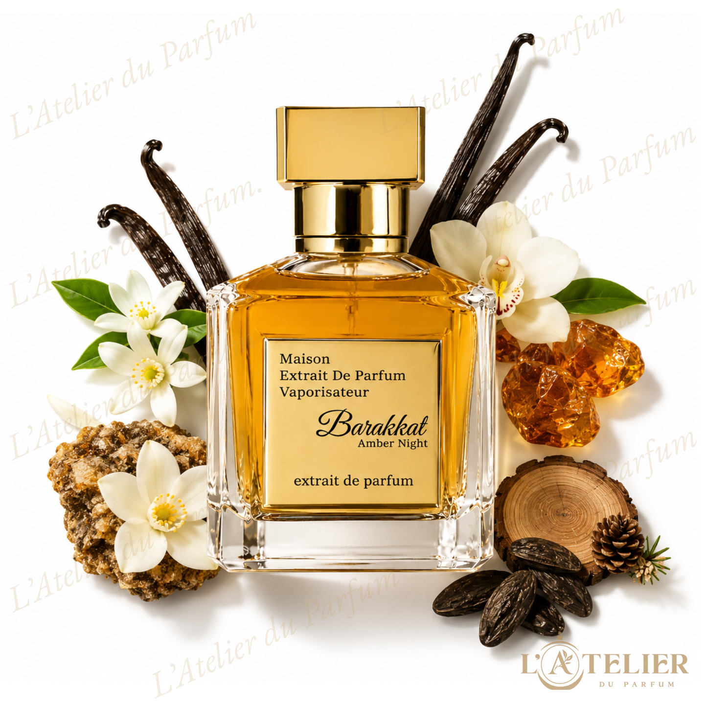 Barakkat Amber Night Gulf Fragrance – Extrait de Parfum Homme 100ml – flacon vue de face