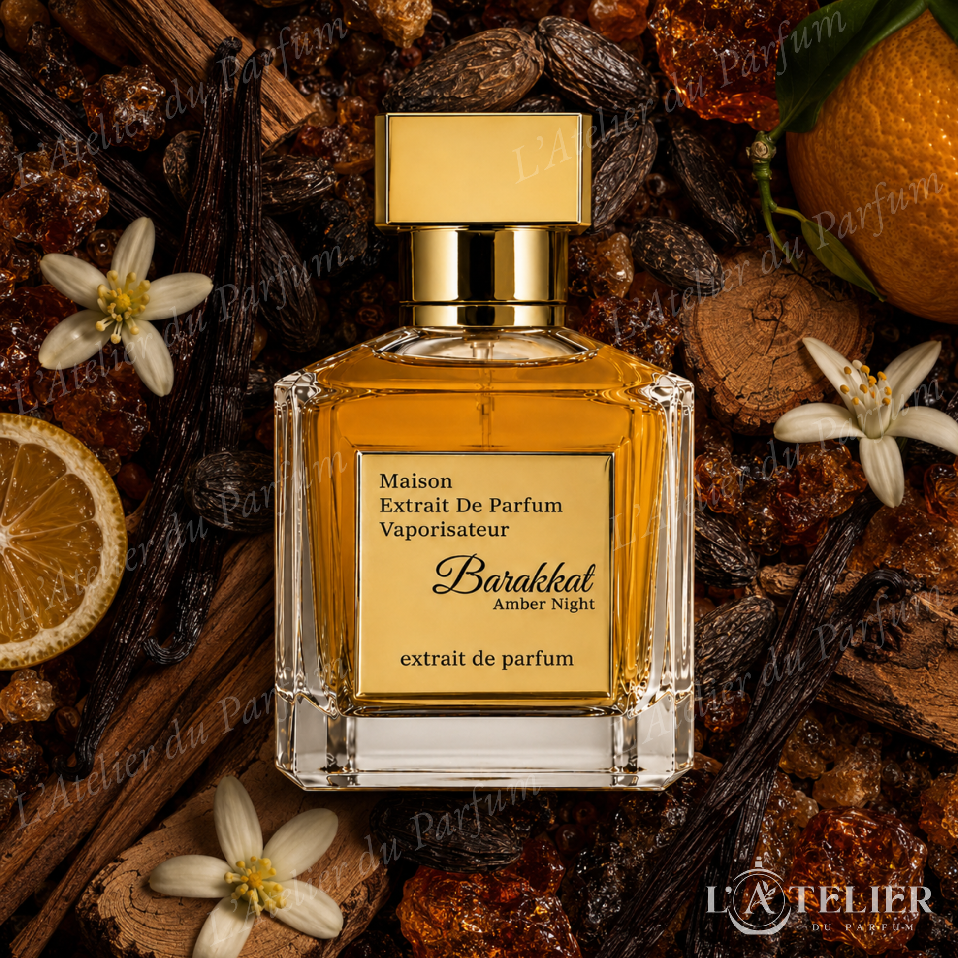 Barakkat Amber Night Gulf Fragrance – extrait ambré ciste bigarade benjoin vanille tonka cèdre – 100ml