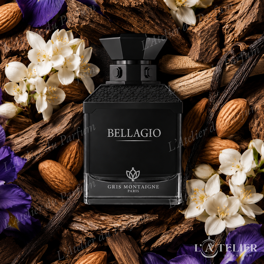 Bellagio Gris Montaigne – extrait poudré amande iris vanille fleurs blanches fruité – 100ml