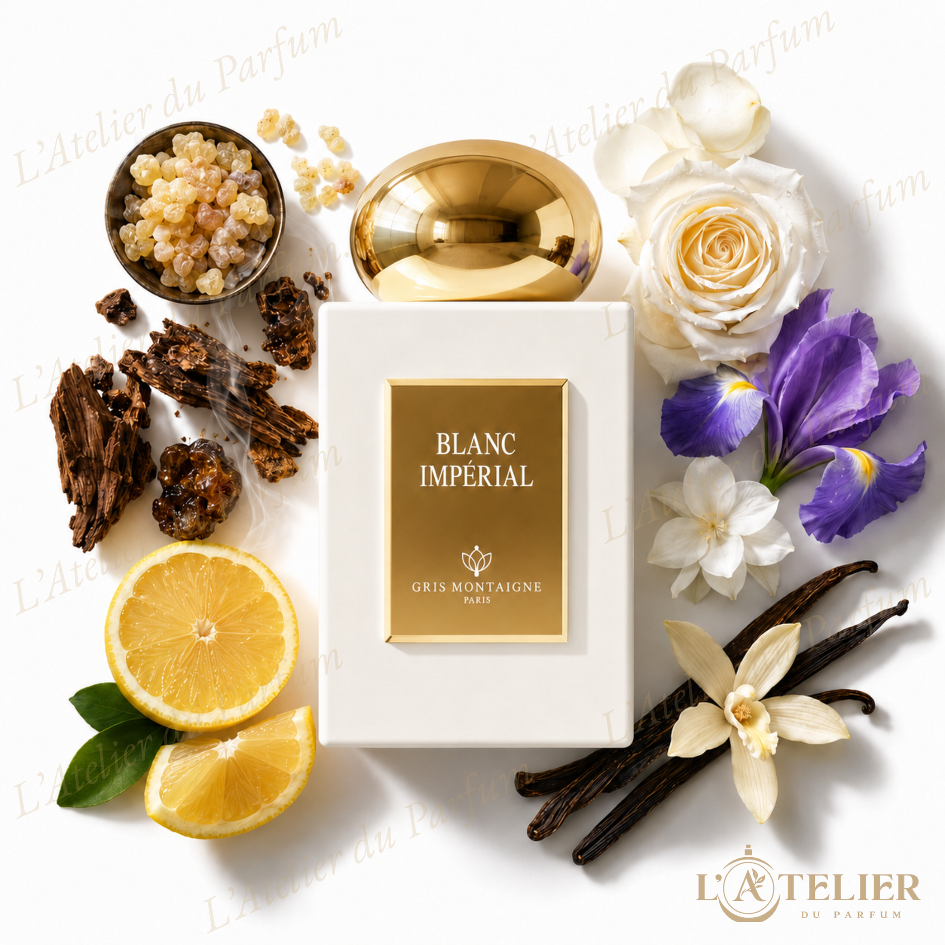 Blanc Impérial Gris Montaigne – Extrait de Parfum Femme 75ml – flacon vue de face