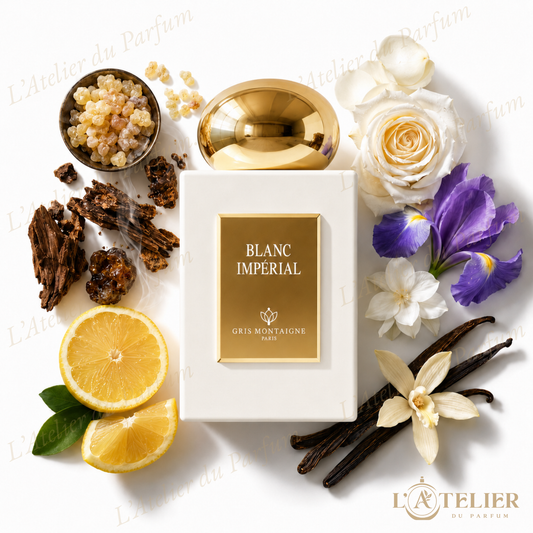 Blanc Impérial Gris Montaigne – Extrait de Parfum Femme 75ml – flacon vue de face