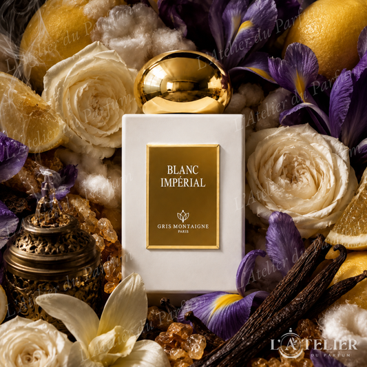 Blanc Impérial Gris Montaigne – extrait floral encens citron rose iris musc vanille – 75ml