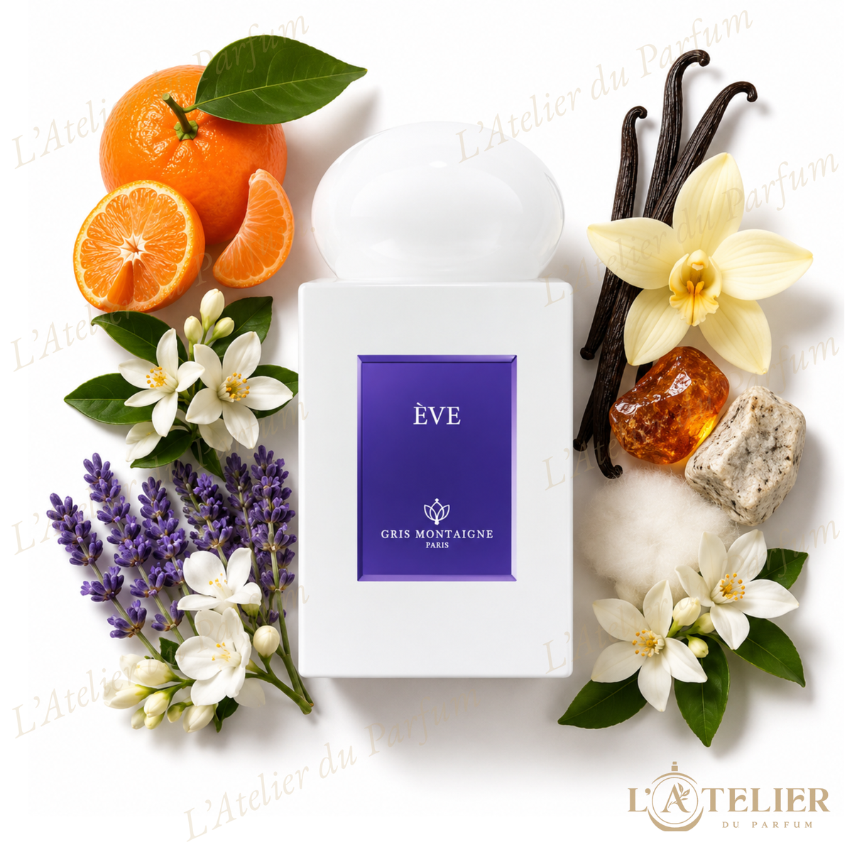 Ève Gris Montaigne – Extrait de Parfum Femme 75ml – flacon vue de face