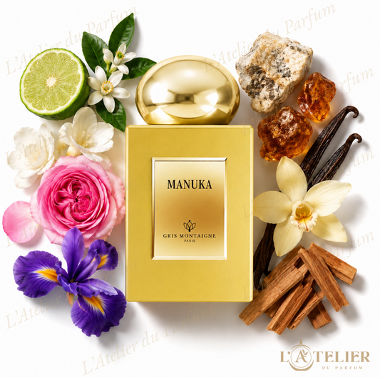 Manuka Gris Montaigne – Extrait de Parfum Unisexe 75ml – flacon vue de face