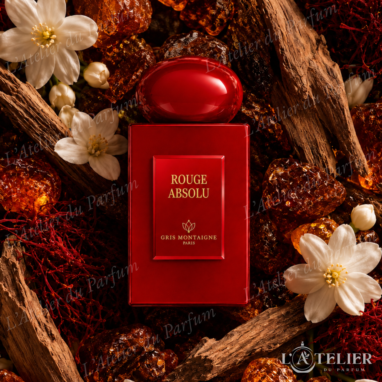 Rouge Absolu Gris Montaigne – extrait boisé ambré jasmin safran cèdre ambre gris – 75ml