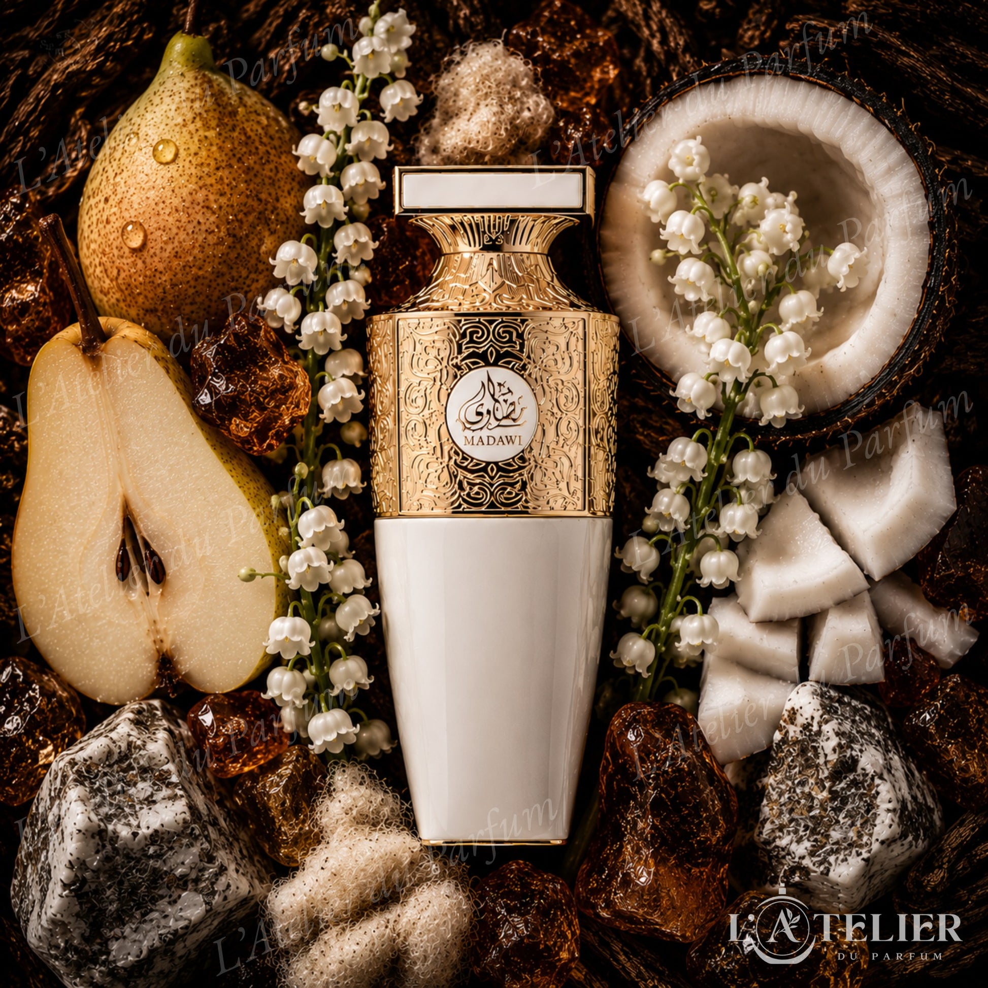Madawi White Arabian Oud – EDP niche poire muguet noix de coco ambre gris musc – 100ml