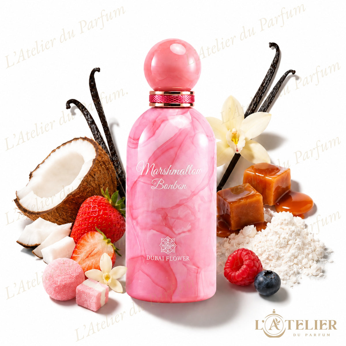 Marshmallow Bonbon Dubaï Flower – Extrait de Parfum Femme 100ml – flacon vue de face