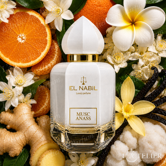 Musc Anass El Nabil – EDP agrumes floral orange mandarine jasmin tiaré gingembre musc vanille – 65ml
