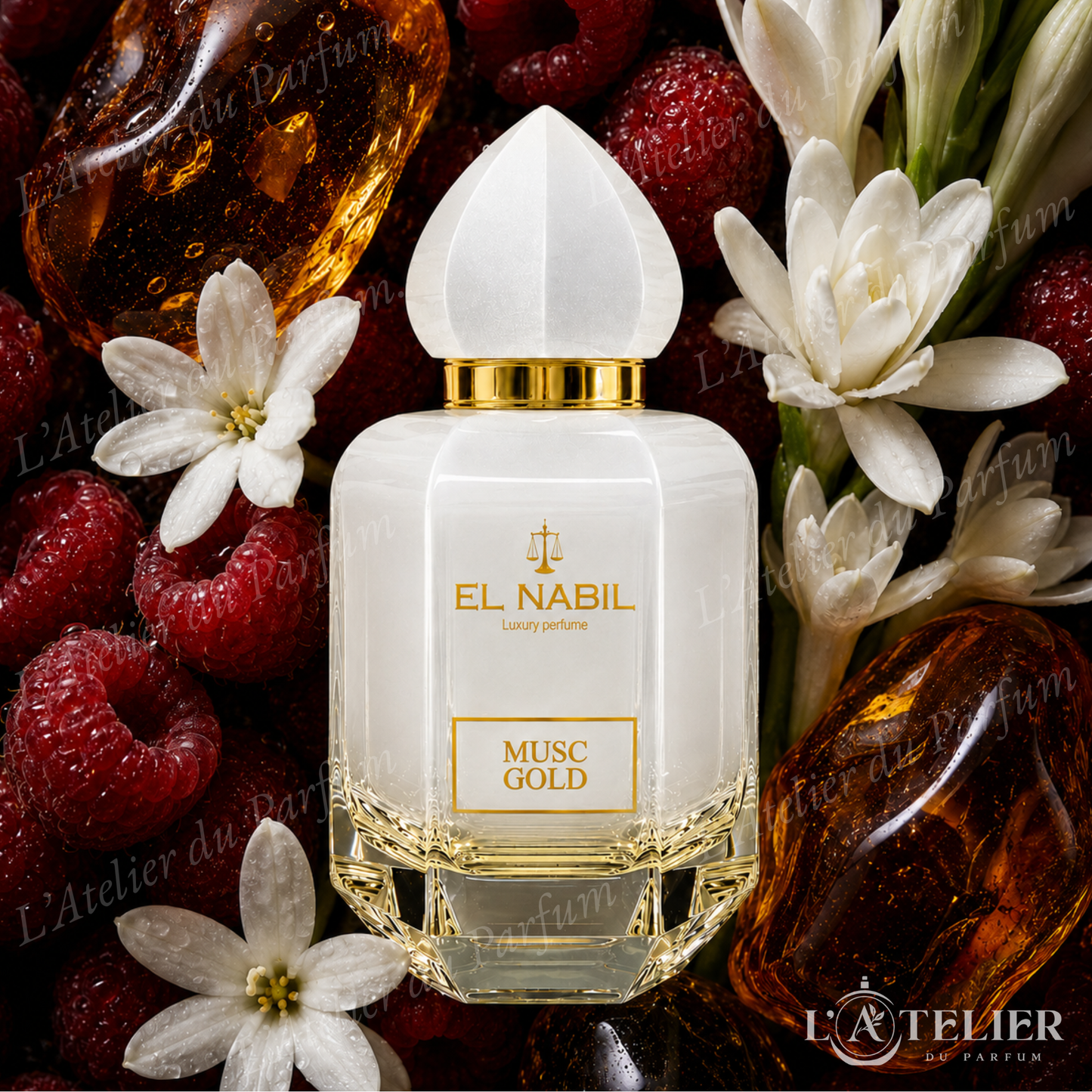 Musc Gold El Nabil – EDP floral fruité néroli framboise orange jasmin gardénia ambre vanille musc – 65ml