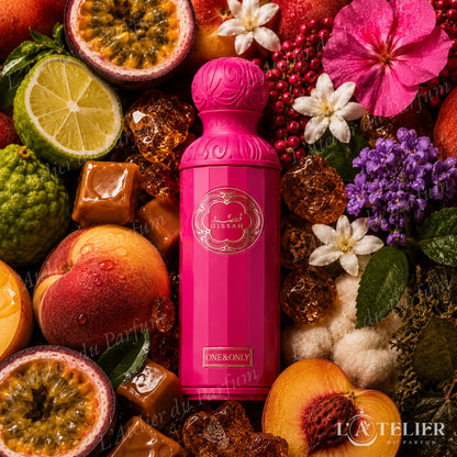 One & Only Gissah – EDP niche bergamote passion pêche géranium jasmin caramel patchouli ambre gris – 200ml