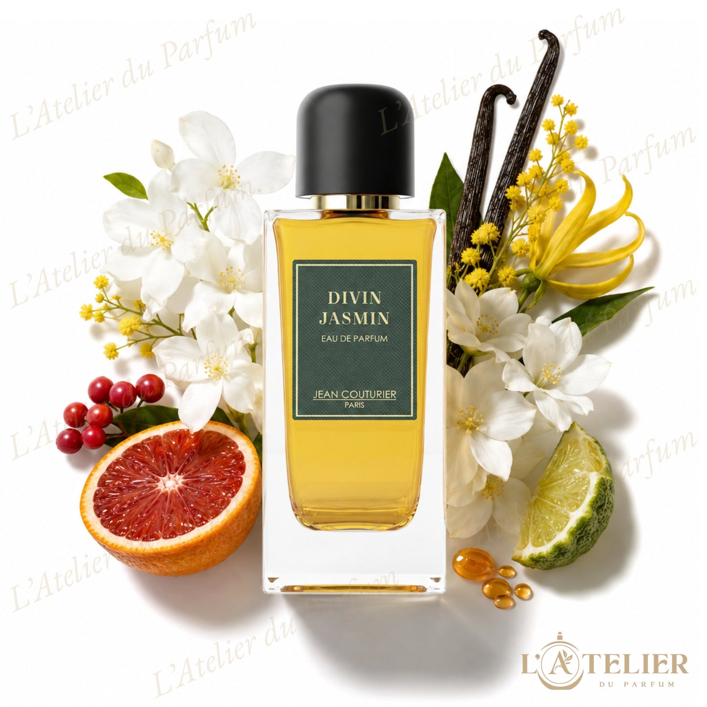 Divin Jasmin Jean Couturier – Eau de Parfum Unisexe 100ml – flacon vue de face