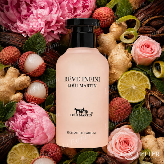 Rêve Infini Loui Martin – extrait floral fruité litchi gingembre bergamote pivoine rose cacao patchouli – 100ml 35€