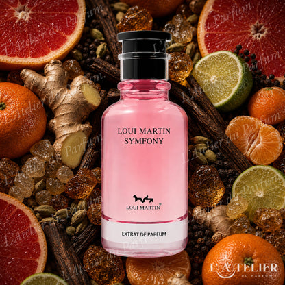 Symfony Loui Martin – extrait femme agrumes épicé pamplemousse orange mandarine gingembre bergamote épices musc ambre bois précieux – 100ml 35€