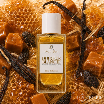 Douceur Blanche Maison Bellori – élixir gourmand vanillé caramel miel coumarine vanille musc blanc – 50ml 40€