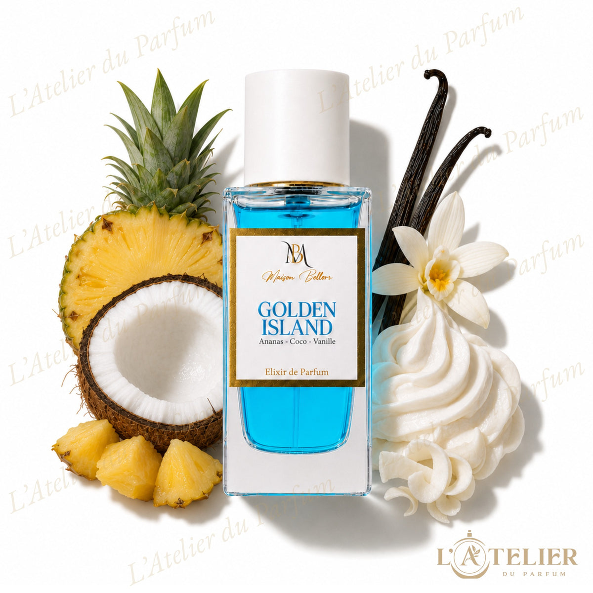 Golden Island Maison Bellori – Élixir de Parfum Unisexe 35% 50ml – flacon vue de face
