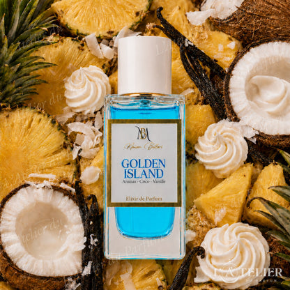 Golden Island Maison Bellori – élixir exotique gourmand ananas noix de coco crème chantilly vanille musc – 50ml 40€