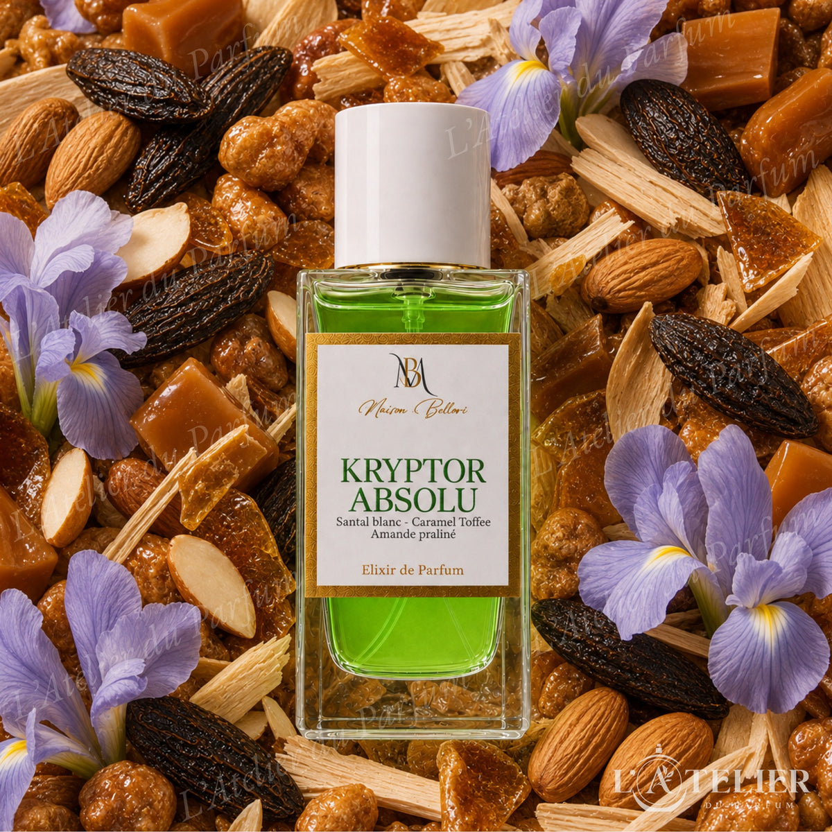 Kryptor Absolu Maison Bellori – élixir gourmand poudré caramel toffee tonka santal iris amandes pralinées – 50ml 40€