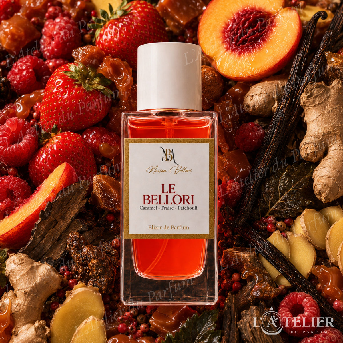 Le Bellori Maison Bellori – élixir fruité épicé caramel pêche framboise fraise gingembre vanille oud patchouli musc – 50ml 40€