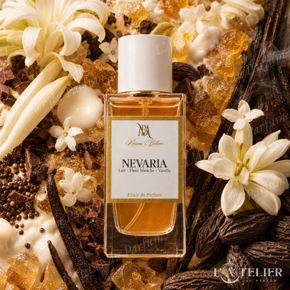 Nevaria Maison Bellori – élixir floral gourmand ambrette jasmin tubéreuse encens cacao vanille tonka musc – 50ml 40€