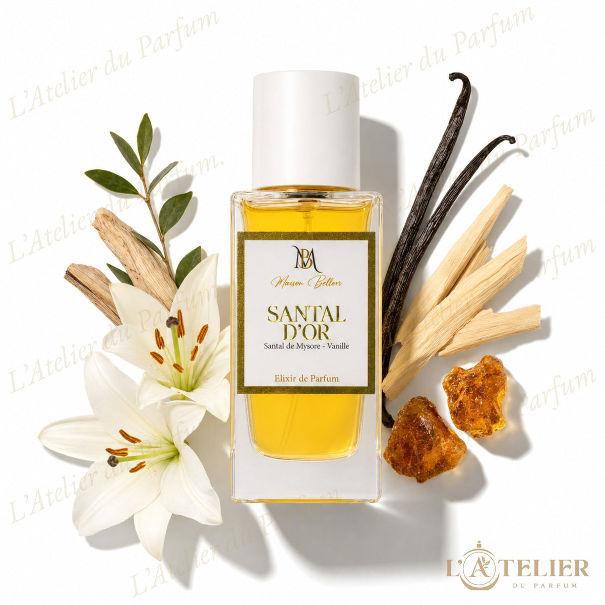 Santal d'Or Maison Bellori – Élixir de Parfum Unisexe 35% 50ml – flacon vue de face
