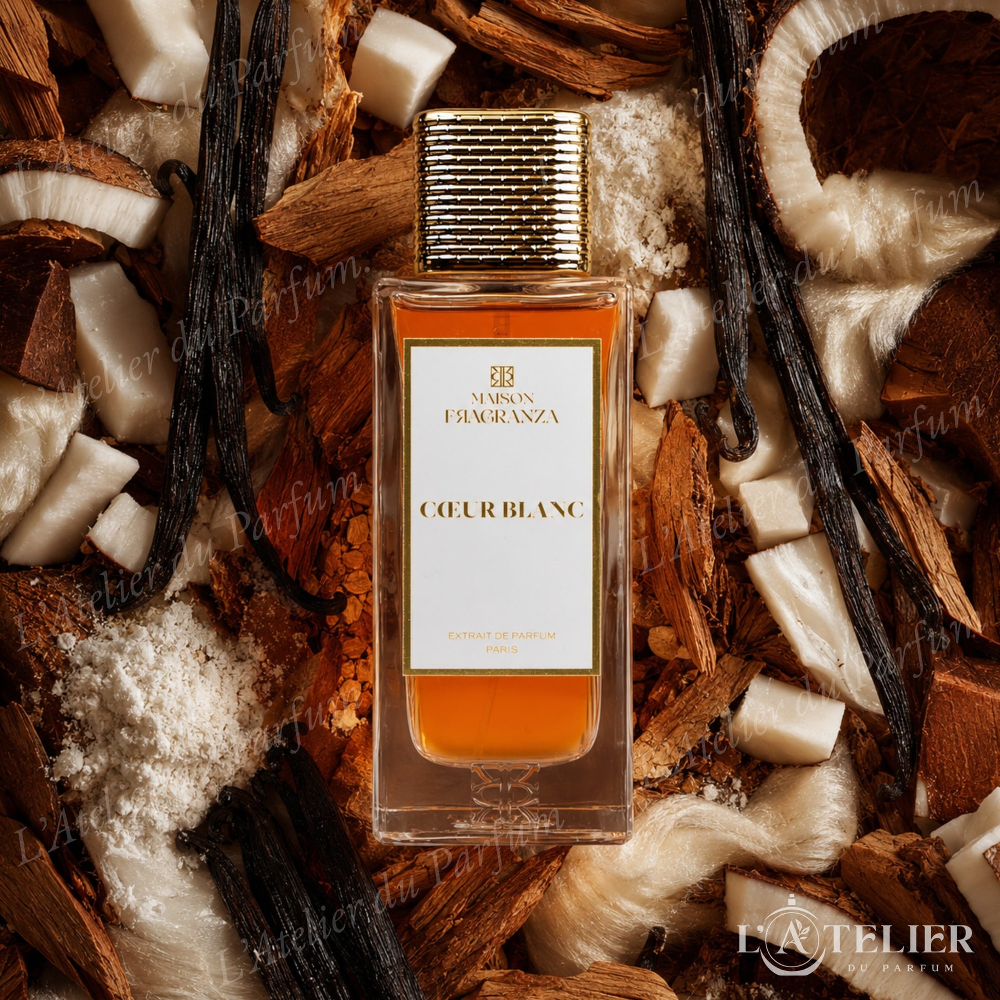 Cœur Blanc Fragranza – EDP gourmand boisé noix de coco vanille cèdre musc blanc fabriqué en France – 100ml