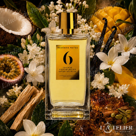 Rosendo Mateu N°6 – Eau de Parfum Unisexe – univers olfactif jasmin sambac santal coco mangue vanille épices ambiance luxe